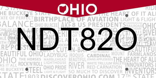NDT82O Ohio License Plate