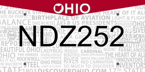 NDZ252 Ohio License Plate