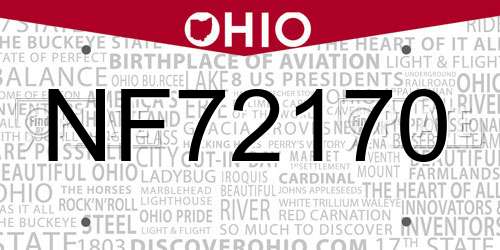 NF72170 Ohio License Plate