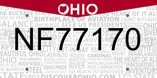 NF77170 Ohio License Plate