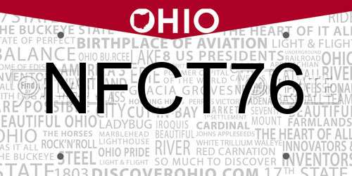 NFCT76 Ohio License Plate