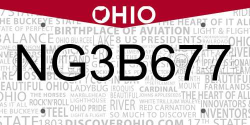 NG3B677 Ohio License Plate