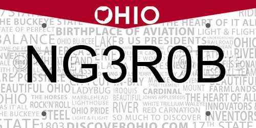 NG3R0B Ohio License Plate