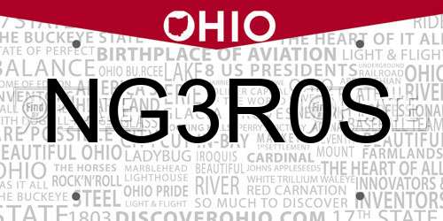 NG3R0S Ohio License Plate