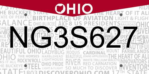 NG3S627 Ohio License Plate
