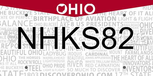 NHKS82 Ohio License Plate