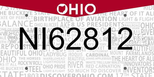 NI62812 Ohio License Plate