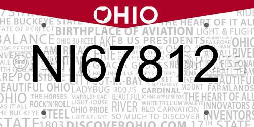 NI67812 Ohio License Plate