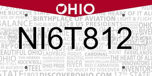 NI6T812 Ohio License Plate