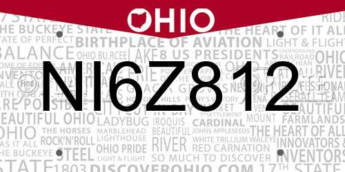 NI6Z812 Ohio License Plate