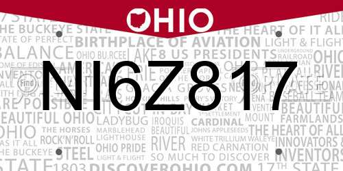 NI6Z817 Ohio License Plate