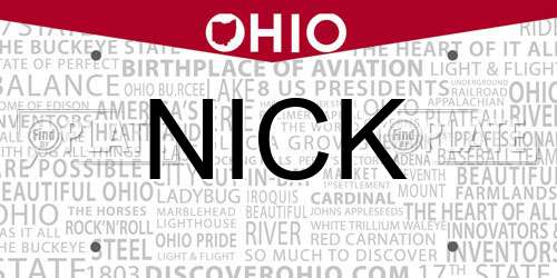 NICK Ohio License Plate