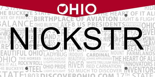 NICKSTR Ohio License Plate