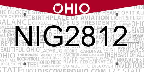 NIG2812 Ohio License Plate