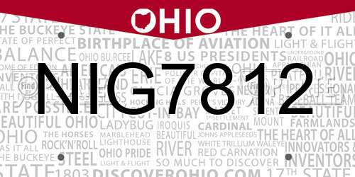 NIG7812 Ohio License Plate