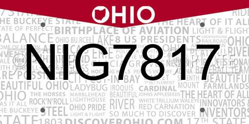 NIG7817 Ohio License Plate
