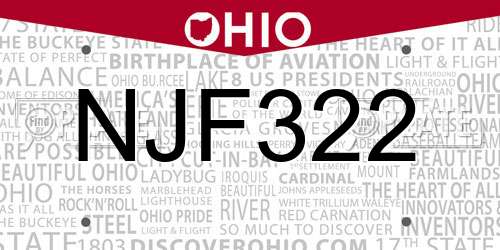 NJF322 Ohio License Plate