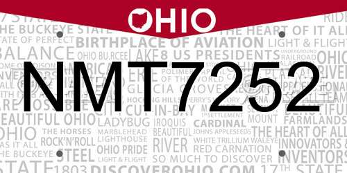 NMT7252 Ohio License Plate