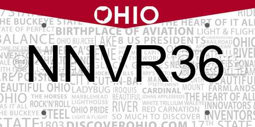 NNVR36 Ohio License Plate