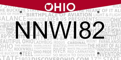 NNWI82 Ohio License Plate