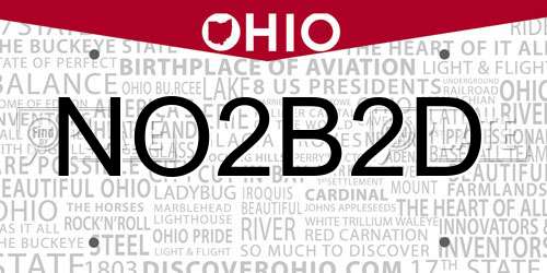 NO2B2D Ohio License Plate