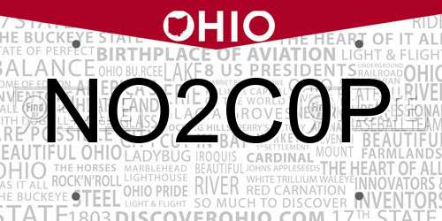 NO2C0P Ohio License Plate