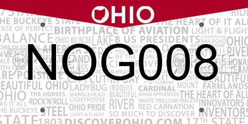 NOG008 Ohio License Plate