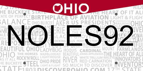 NOLES92 Ohio License Plate