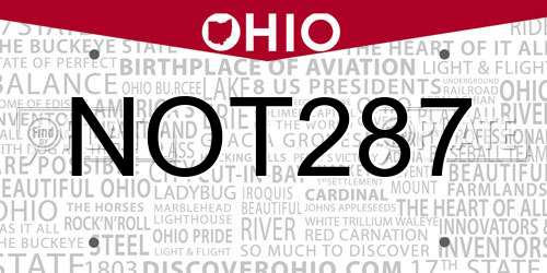 NOT287 Ohio License Plate