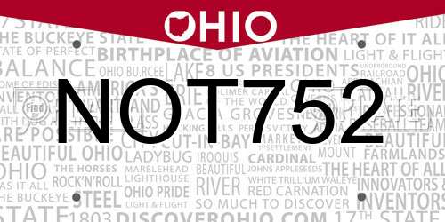 NOT752 Ohio License Plate