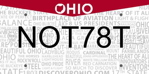NOT78T Ohio License Plate