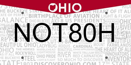NOT80H Ohio License Plate