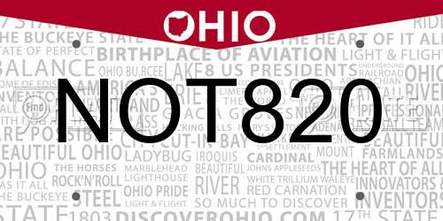 NOT820 Ohio License Plate