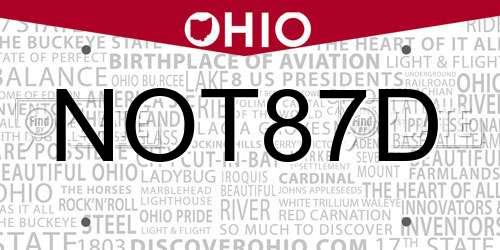 NOT87D Ohio License Plate