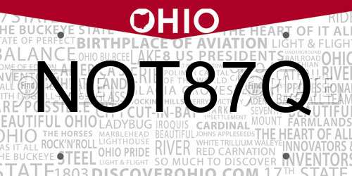 NOT87Q Ohio License Plate