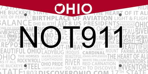 NOT911 Ohio License Plate