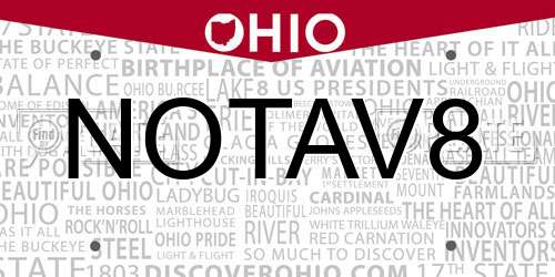 NOTAV8 Ohio License Plate