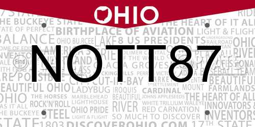NOTT87 Ohio License Plate