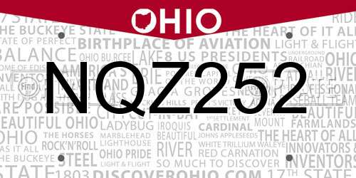 NQZ252 Ohio License Plate