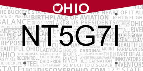 NT5G7I Ohio License Plate