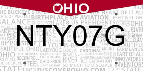NTY07G Ohio License Plate