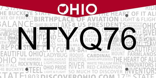NTYQ76 Ohio License Plate