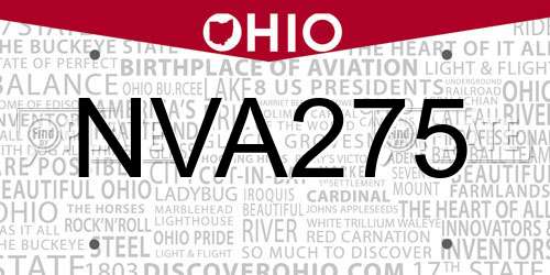 NVA275 Ohio License Plate