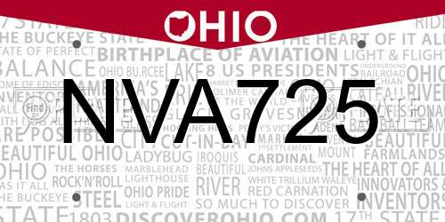 NVA725 Ohio License Plate