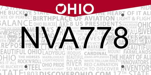 NVA778 Ohio License Plate