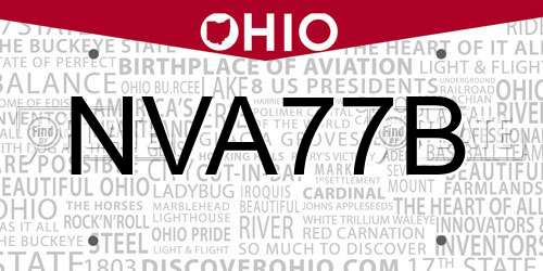 NVA77B Ohio License Plate