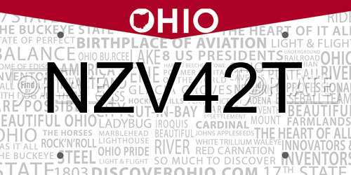 NZV42T Ohio License Plate