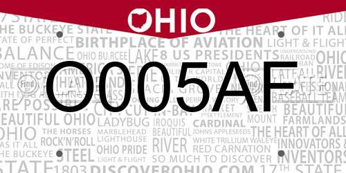 O005AF Ohio License Plate