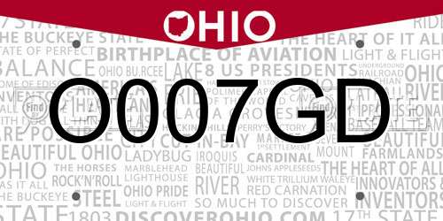 O007GD Ohio License Plate