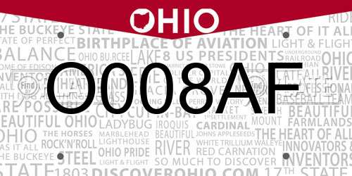 O008AF Ohio License Plate